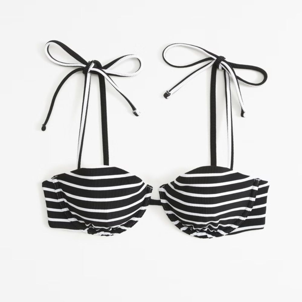 NWT Abercrombie & Fitch Black and White Curve Love Tie- Strap Striped Bikini Top